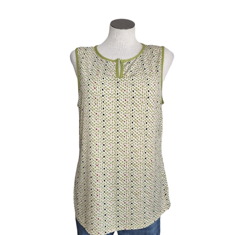 Liz Claiborne  Lime Green Key Hole Neck Sleeveless Speckled Women's Top Size L